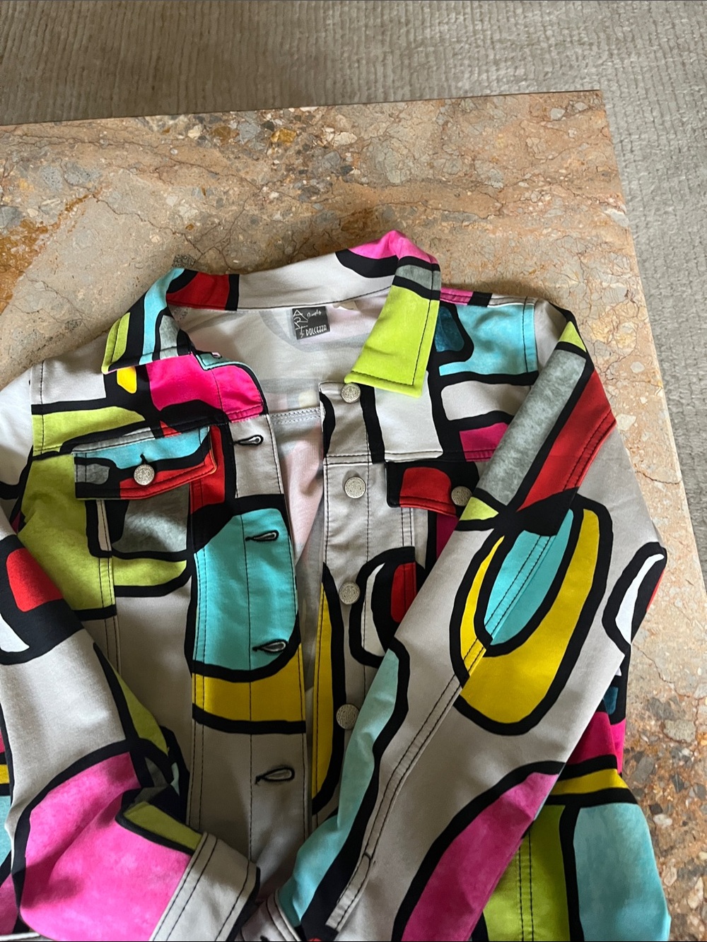 Colorful Abstract Print Jean Jacket - Multicolor